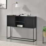 Comodă sideboard Motala neagră cu 2 uși și rafturi, stil modern
