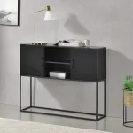 Comodă sideboard Motala neagră cu 2 uși și rafturi, stil modern