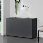 Comodă sideboard Paarl 117 cm cu 2 sertare și 3 uși, gri închis mat
