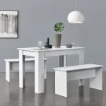 Set masă cu 2 bănci Hokksund, alb, 110x70 cm, pentru 4 persoane