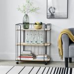 Cărucior auxiliar Laer cu 3 polițe, negru și stejar deschis