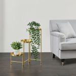Suport pentru flori Kallo auriu din metal, pliabil, cu 3 etajere