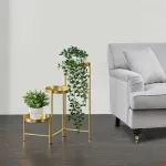 Suport pentru flori Kallo auriu din metal, pliabil, cu 3 etajere