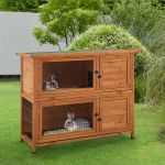 Cusca pentru iepuri Falkenau din lemn, 2 niveluri, 104x122x50 cm
