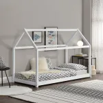 Pat pentru copii tip căsuță 80x160 cm din lemn de pin alb