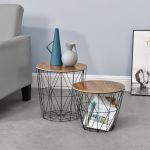 Set 2 mese laterale tip coș Codogno, negru și stejar antic