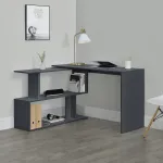 Birou de colț Arendal cu raft reglabil, gri închis, [en.casa]