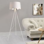 Lampadar Manchester 150 cm, alb, cu abajur textil alb-argintiu