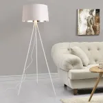 Lampadar Manchester 150 cm, alb, cu abajur textil alb-argintiu