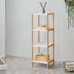 Badregal Balsfjord mit 4 Ablagen 33x34x110cm Bambus [en.casa]