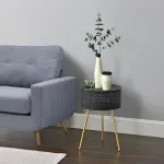 Măsuță laterală Forshaga negru-auriu cu spațiu de depozitare 50x35 cm
