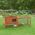 Cusca pentru iepuri de exterior din lemn cu tarc si rampa 156 cm