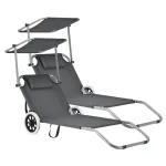 Set 2 șezlonguri pliabile Falun cu copertină și roți, antracit