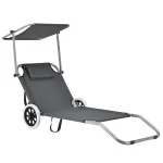 Șezlong pliabil Falun cu copertină reglabilă și roți, antracit