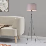 Lampadar modern Grenoble gri cu abajur textil și cadru metalic