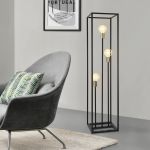 Lampadar Groningen cu 3 becuri, negru și auriu, design modern