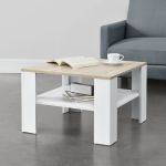 Couchtisch Aachen 60x60x40 cm mit Ablage Weiß/Eichenoptik en.casa
