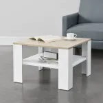 Masă de cafea Aachen 60x60x40 cm cu raft, alb și stejar