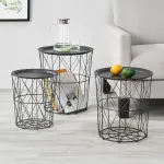 Set 3 măsuțe de cafea Worcester din metal cu depozitare, negre