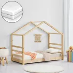 Pat copii tip căsuță din lemn 80x160 cm cu saltea spumă rece