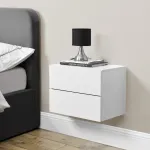 Noptieră suspendată Ampfing albă cu 2 sertare, montaj pe perete