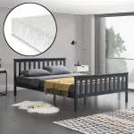 Pat din lemn Hellnar 180x200 cu saltea din spumă rece, gri închis