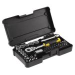 Set tubulare Stanley 1/4 cu clichet 72 dinti, 37 piese, in cutie compacta