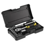 Set tubulare Stanley 1/4 cu clichet 72 dinti, 37 piese, in cutie compacta