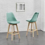 Set 4 scaune de bar Lublin mentă cu spătar și picioare din lemn