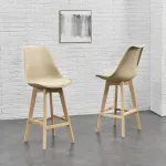 Set 6 scaune de bar Lublin bej cu spătar și picioare din lemn