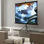 Ecran de proiecție cu stativ 113 inch, reglabil, pentru home cinema