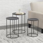 Set 3 mese laterale rotunde Anaklia din metal negru, en.casa