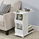 Masă laterală Kungälv cu roți și spații de depozitare, albă