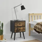 Noptieră retro cu 2 sertare, negru și lemn maro, [en.casa]
