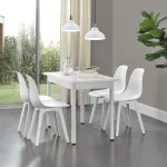 Set 4 scaune dining Brevik albe, design modern, 83x54x48 cm