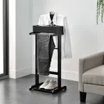 Valet pentru haine Lulboll, cu umeraș, suport pantaloni și raft, negru
