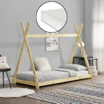 Pat copii tipi 90x200 cm din lemn de pin natur cu saltea și somieră