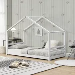 Pat copii tip căsuță Vardø 90x200 cm, alb, din lemn de pin