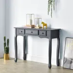 Masă consolă gri închis cu 3 sertare, stil clasic, 100x35x78 cm