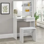 Masa de toaleta Katrineholm cu oglinda si taburet, alba