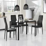 Set masă dining Bergen cu 4 scaune, sticlă neagră, 105x60x75 cm