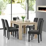 Set masă dining Kramfors cu 6 scaune, 140x90 cm, stejar și gri închis