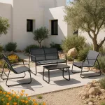 Set mobilier de grădină Palencia, 4 piese, gri deschis și negru