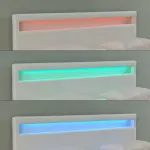 Pat tapițat din piele ecologică Paris LED RGB cu saltea 180x200 cm alb