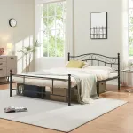 Pat metalic Florența 140x200 cm, negru mat, stil elegant