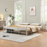 Pat metalic dublu Florența 180x200 cm, alb mat, din oțel