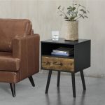 Beistelltisch Gävle 57x42x40 cm Schwarz/Dunkler Holzton [en.casa]