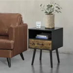 Masă laterală Gävle 57x42x40 cm, negru cu sertar aspect lemn închis