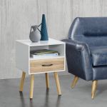 Beistelltisch Gävle 57x42x40 cm Weiß/Eiche [en.casa]