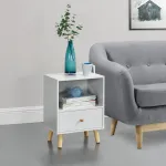 Masă laterală Sundsvall albă, cu sertar și raft, 40x30x54 cm